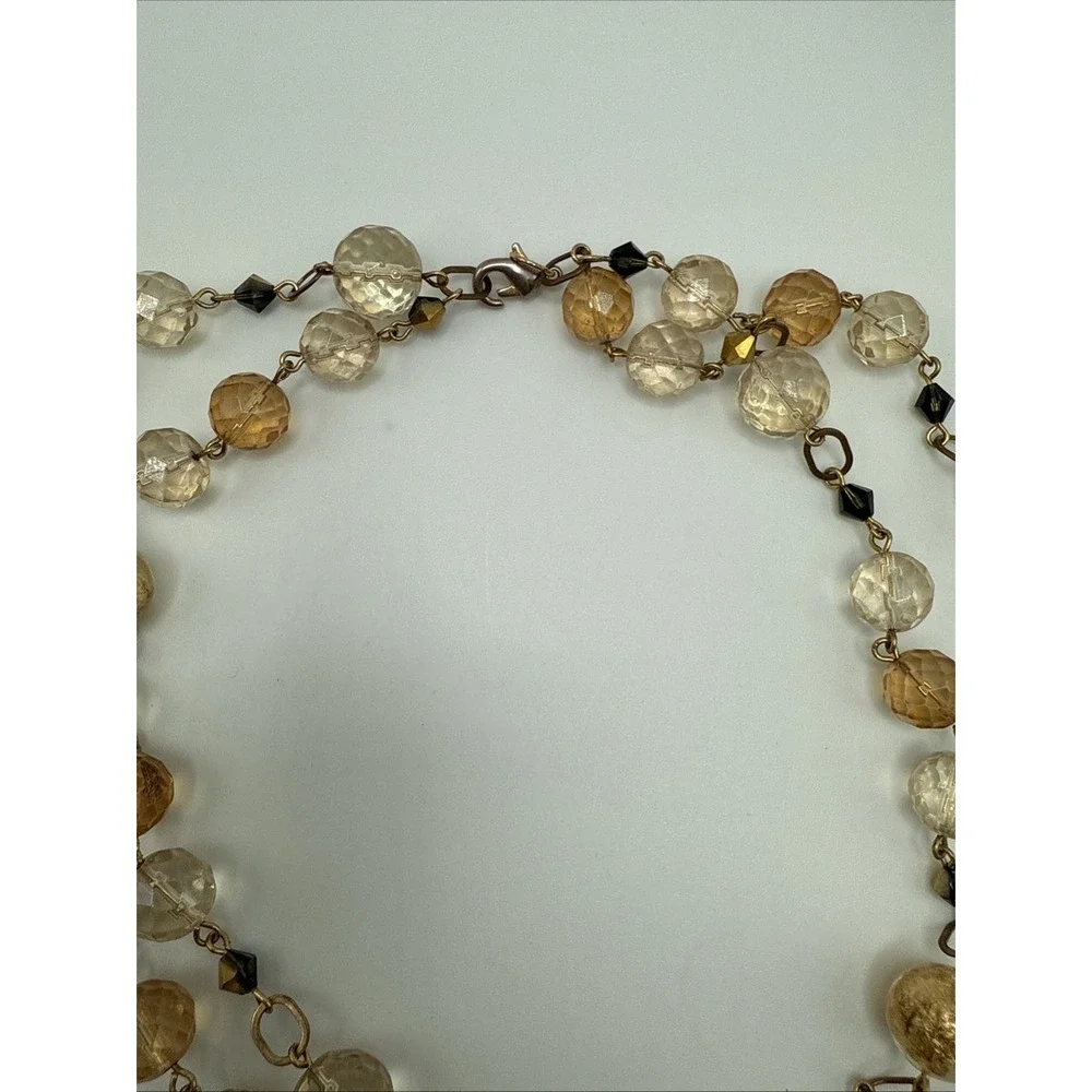 Mary Kay Adjustable Versatile Necklace Gold Tone Chain W/ Clear Gold Brown Beads